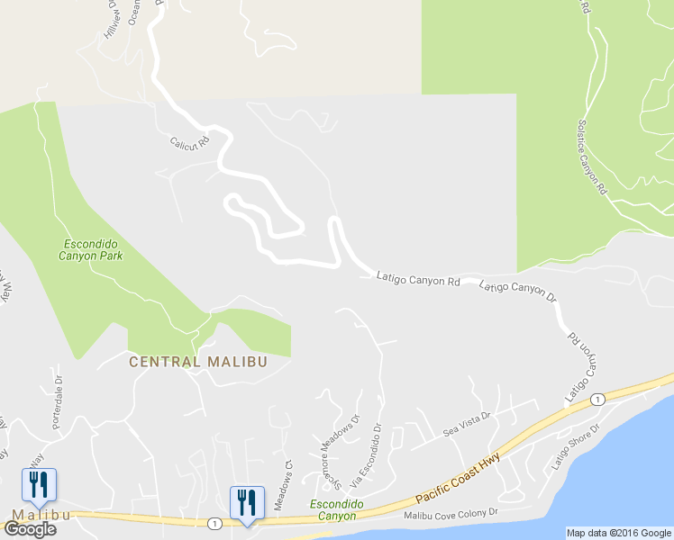 map of restaurants, bars, coffee shops, grocery stores, and more near 5767 Latigo Canyon Road in Malibu