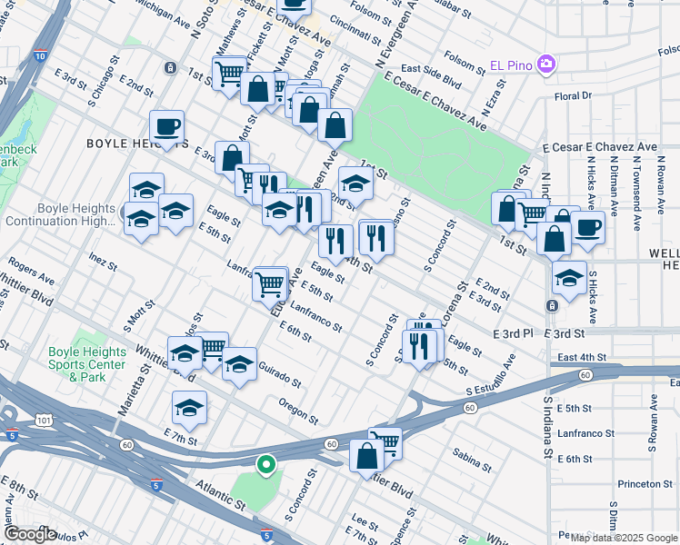 map of restaurants, bars, coffee shops, grocery stores, and more near 3109 Eagle Street in Los Angeles