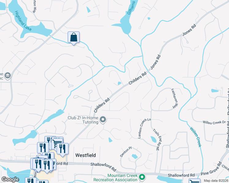 map of restaurants, bars, coffee shops, grocery stores, and more near 4725 Cambridge Approach Circle in Roswell