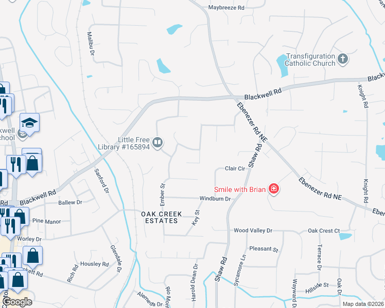 map of restaurants, bars, coffee shops, grocery stores, and more near 1326 Shadowood Trail in Marietta
