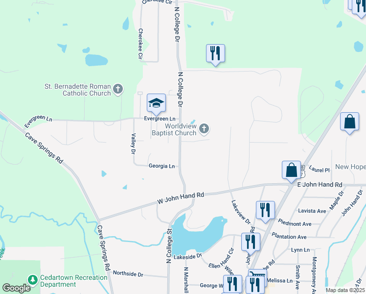 map of restaurants, bars, coffee shops, grocery stores, and more near 426 North College Drive in Cedartown
