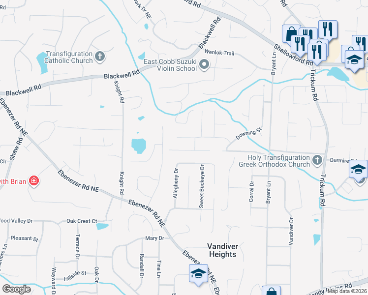 map of restaurants, bars, coffee shops, grocery stores, and more near 1957 Chartwell Court in Marietta