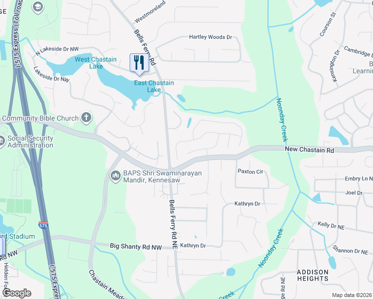 map of restaurants, bars, coffee shops, grocery stores, and more near 2 Sherryforth Drive Northwest in Marietta