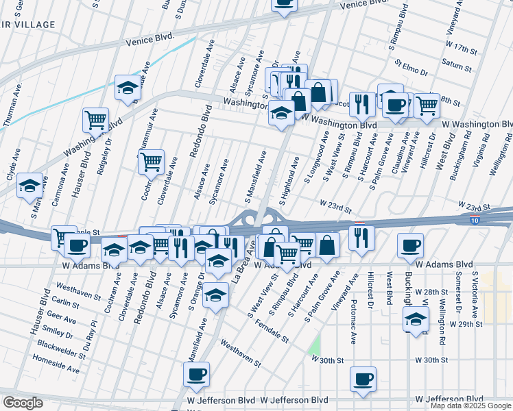 map of restaurants, bars, coffee shops, grocery stores, and more near 5039 Bangor Street in Los Angeles
