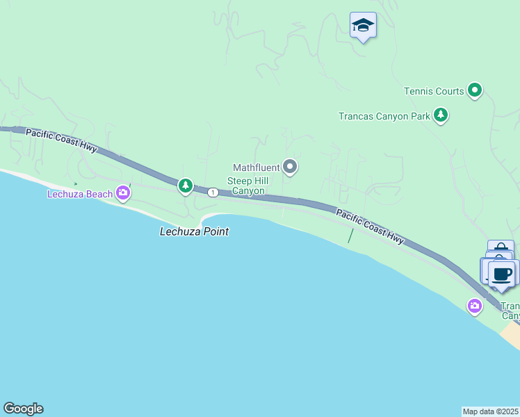 map of restaurants, bars, coffee shops, grocery stores, and more near 31388 Broad Beach Road in Malibu