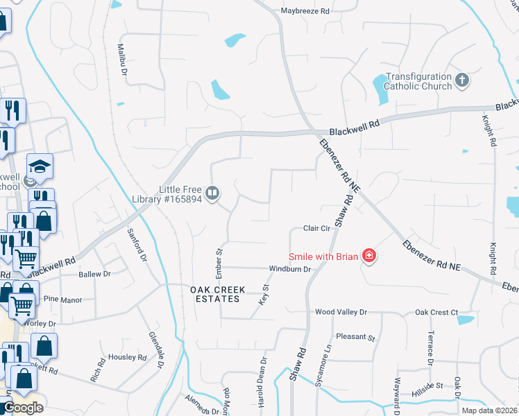 map of restaurants, bars, coffee shops, grocery stores, and more near 1326 Shadowood Trail in Marietta