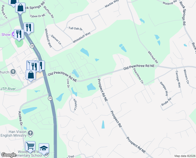map of restaurants, bars, coffee shops, grocery stores, and more near 1689 Wilford Drive Northeast in Lawrenceville