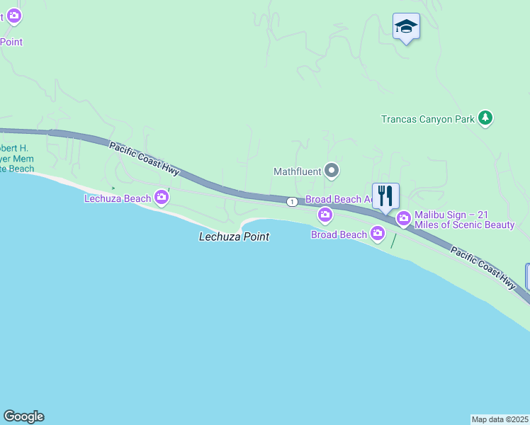 map of restaurants, bars, coffee shops, grocery stores, and more near 31500 Victoria Point Road in Malibu