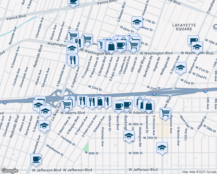 map of restaurants, bars, coffee shops, grocery stores, and more near 2374 Lucerne Avenue in Los Angeles