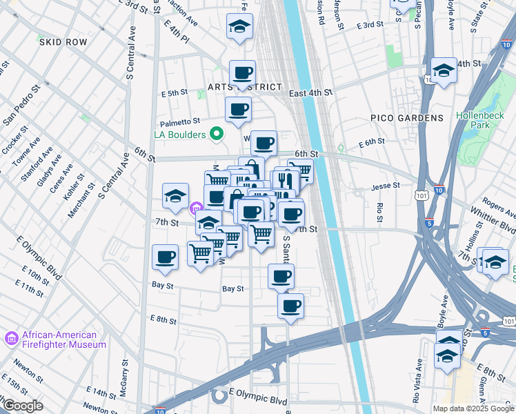 map of restaurants, bars, coffee shops, grocery stores, and more near 2027 East 7th Street in Los Angeles