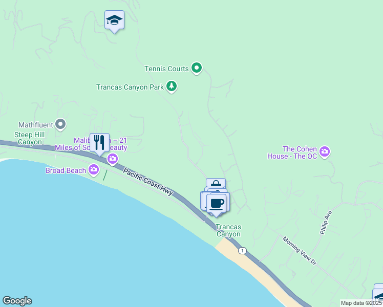 map of restaurants, bars, coffee shops, grocery stores, and more near 6246 Trancas Canyon Road in Malibu