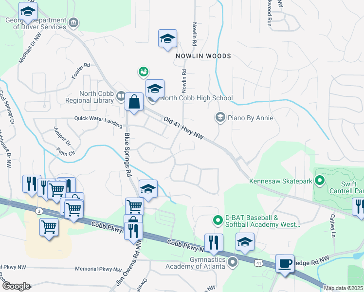 map of restaurants, bars, coffee shops, grocery stores, and more near 3112 Union Hill Court in Kennesaw