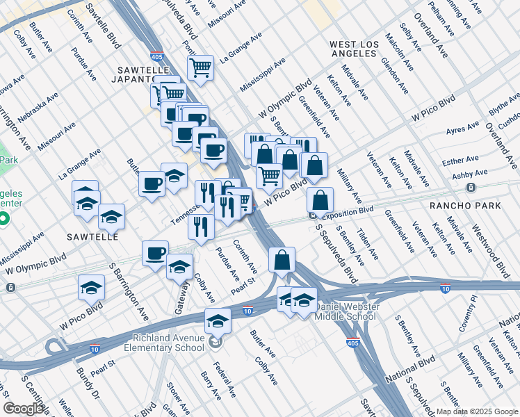 map of restaurants, bars, coffee shops, grocery stores, and more near 11200 W Pico Blvd in Los Angeles