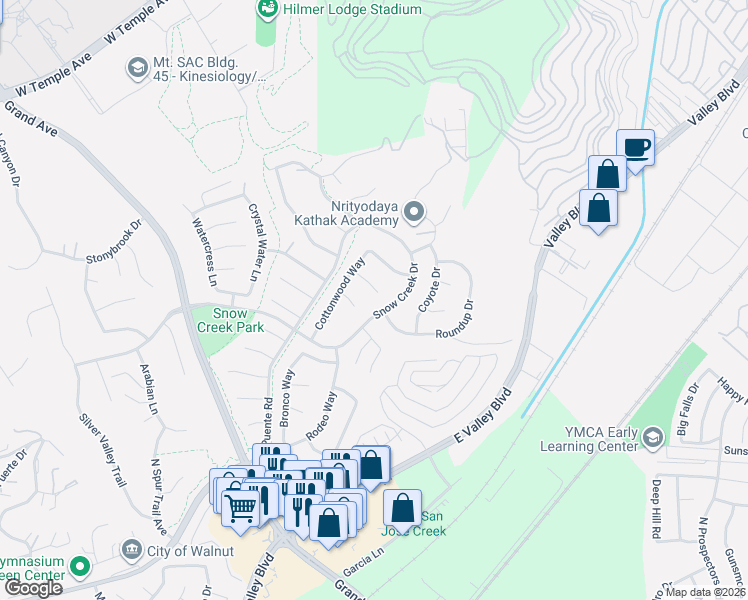 map of restaurants, bars, coffee shops, grocery stores, and more near 21848 Arbor Court in Walnut