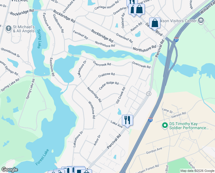 map of restaurants, bars, coffee shops, grocery stores, and more near 6103 Poplar Ridge Road in Columbia