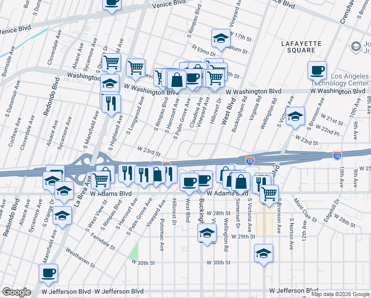 map of restaurants, bars, coffee shops, grocery stores, and more near 2319 Vineyard Avenue in Los Angeles