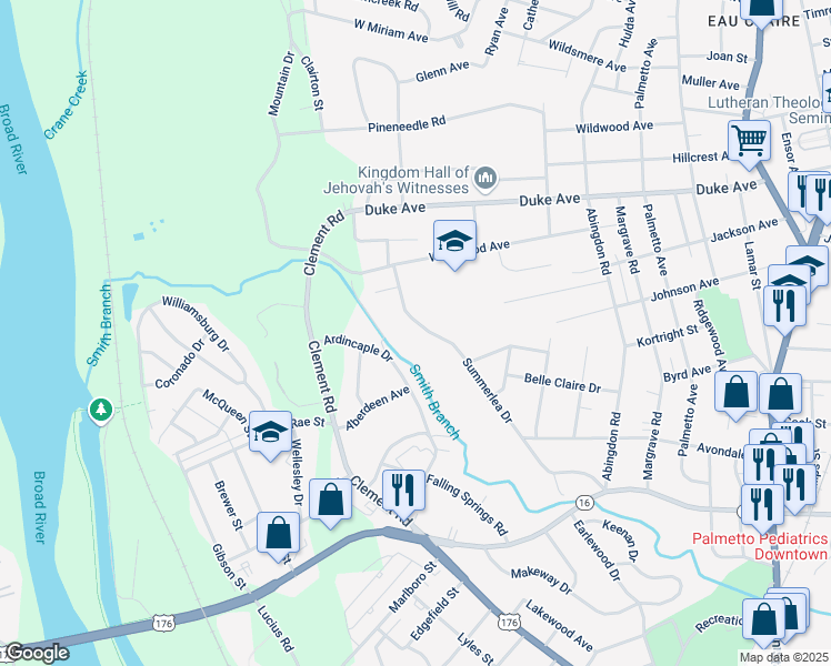 map of restaurants, bars, coffee shops, grocery stores, and more near 456 Summerlea Drive in Columbia