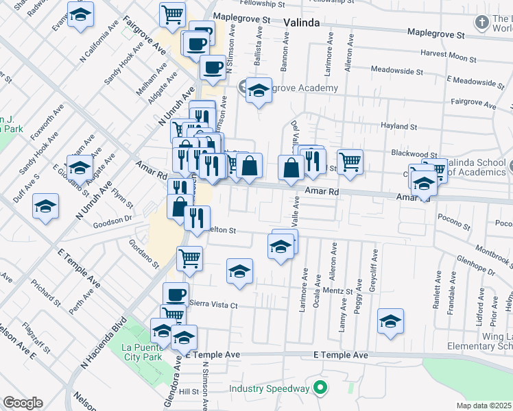 map of restaurants, bars, coffee shops, grocery stores, and more near 937 Ballista Avenue in La Puente