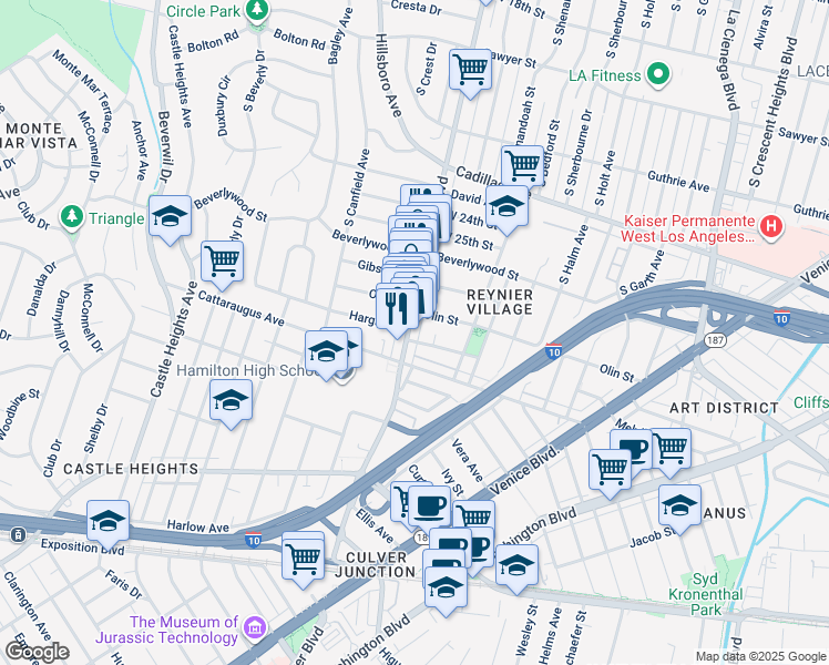 map of restaurants, bars, coffee shops, grocery stores, and more near 2817 South Robertson Boulevard in Los Angeles
