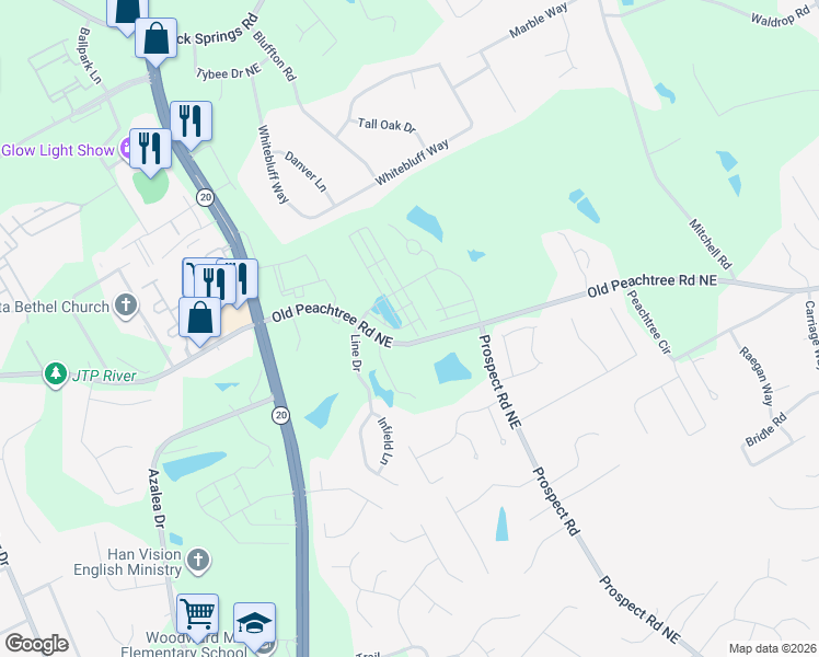 map of restaurants, bars, coffee shops, grocery stores, and more near 1276-1348 Old Peachtree Road Northeast in Lawrenceville