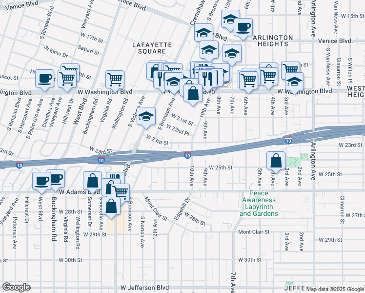 map of restaurants, bars, coffee shops, grocery stores, and more near 2308 11th Avenue in Los Angeles