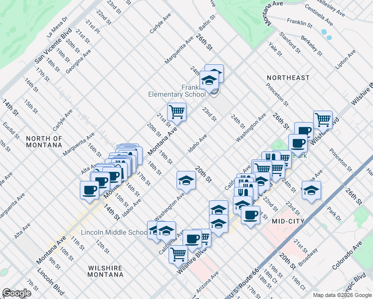 map of restaurants, bars, coffee shops, grocery stores, and more near 2007 Idaho Avenue in Santa Monica