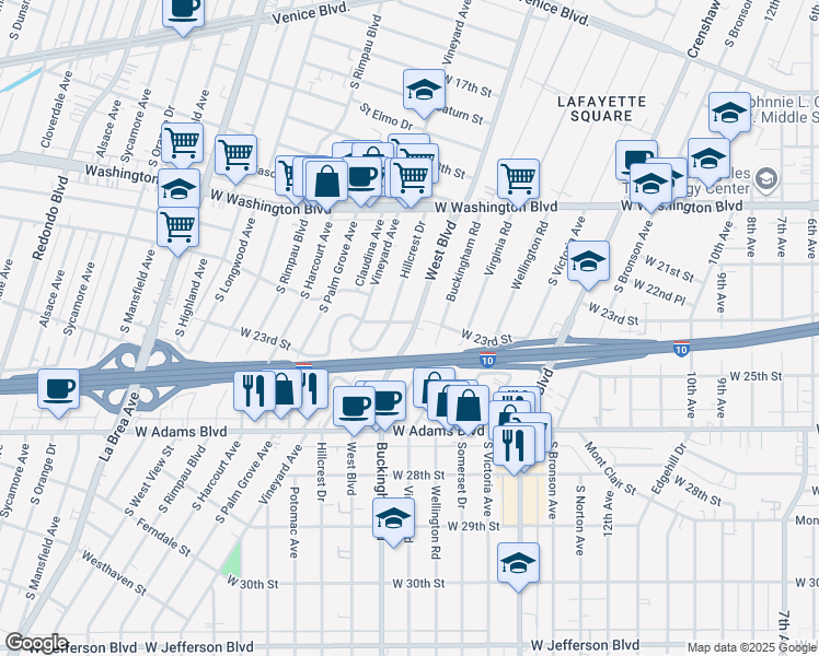 map of restaurants, bars, coffee shops, grocery stores, and more near 2301 West Boulevard in Los Angeles