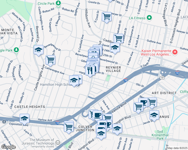 map of restaurants, bars, coffee shops, grocery stores, and more near 2817 South Robertson Boulevard in Los Angeles