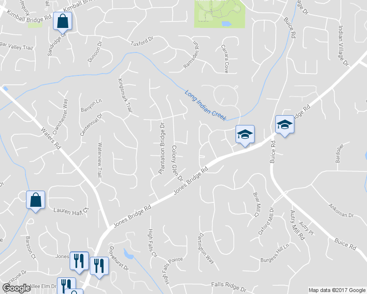map of restaurants, bars, coffee shops, grocery stores, and more near 125 Colony Run in Alpharetta