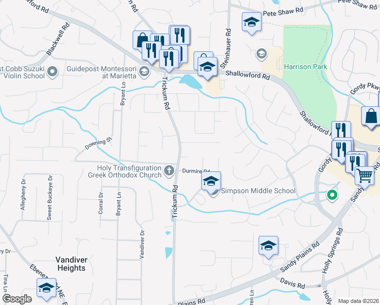 map of restaurants, bars, coffee shops, grocery stores, and more near 2443 Swanson Court Northeast in Marietta