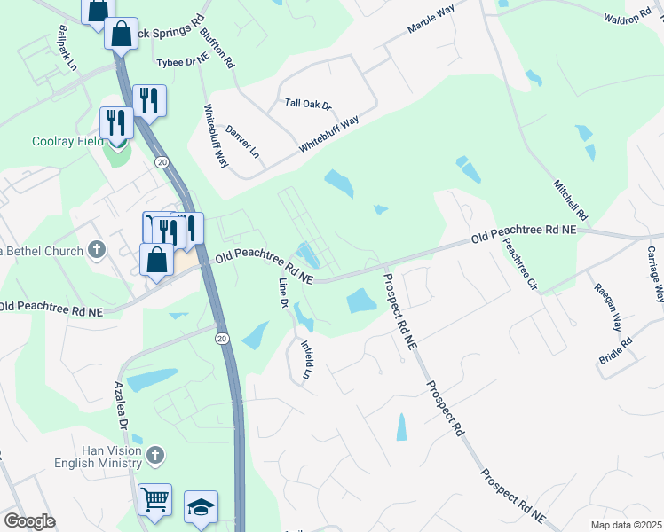 map of restaurants, bars, coffee shops, grocery stores, and more near 2212 Whistler Way Northeast in Lawrenceville