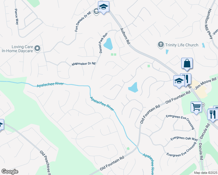 map of restaurants, bars, coffee shops, grocery stores, and more near 1471 Adair Hill Court in Dacula