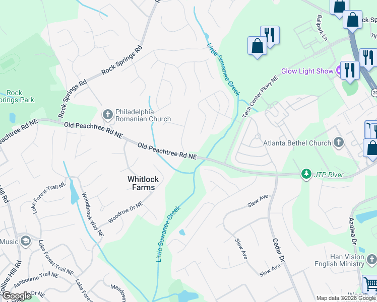 map of restaurants, bars, coffee shops, grocery stores, and more near 2615 Sandstone Drive in Lawrenceville