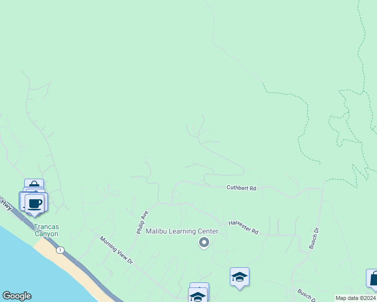 map of restaurants, bars, coffee shops, grocery stores, and more near 5269 Horizon Drive in Malibu