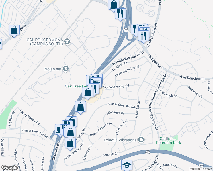 map of restaurants, bars, coffee shops, grocery stores, and more near 23710 Jayhawker Lane in Diamond Bar