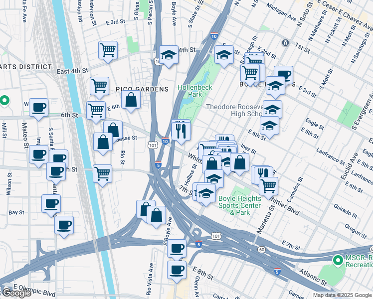 map of restaurants, bars, coffee shops, grocery stores, and more near 772 South Boyle Avenue in Los Angeles