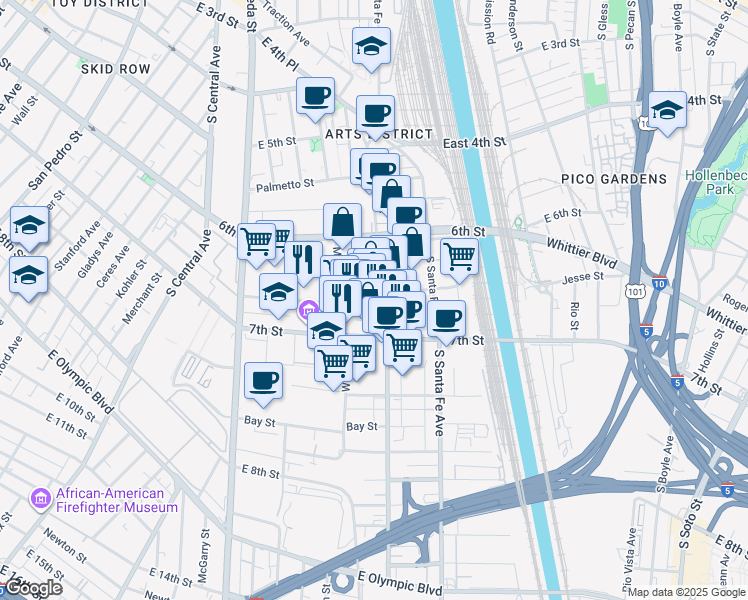 map of restaurants, bars, coffee shops, grocery stores, and more near 1855 Industrial Street in Los Angeles