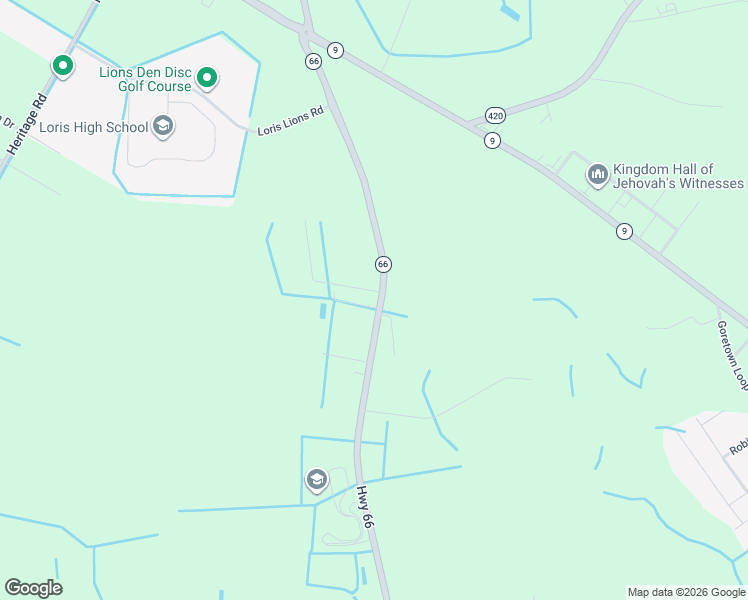 map of restaurants, bars, coffee shops, grocery stores, and more near 5100 Doyce Lane in Loris