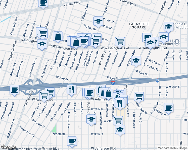 map of restaurants, bars, coffee shops, grocery stores, and more near 2229 West Boulevard in Los Angeles