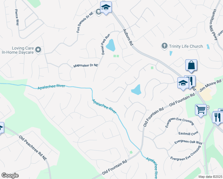 map of restaurants, bars, coffee shops, grocery stores, and more near 1471 Adair Hill Court in Dacula
