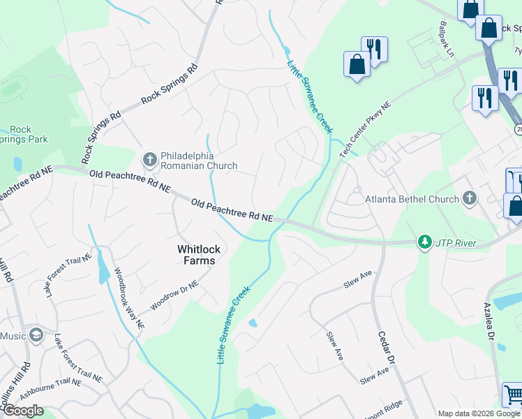 map of restaurants, bars, coffee shops, grocery stores, and more near 2615 Sandstone Drive in Lawrenceville