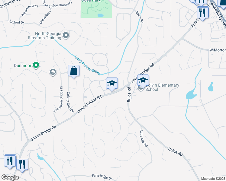 map of restaurants, bars, coffee shops, grocery stores, and more near 10454 New Cove Road in Alpharetta