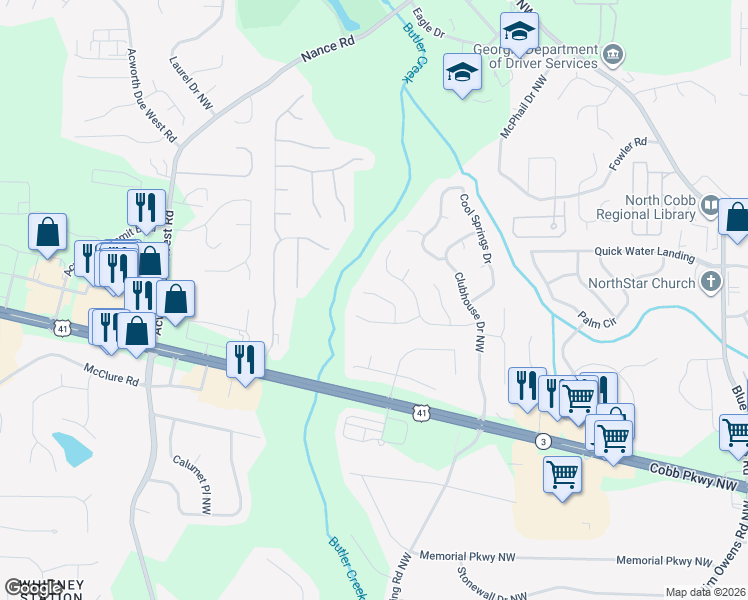 map of restaurants, bars, coffee shops, grocery stores, and more near 714 Spring Ridge Court in Kennesaw