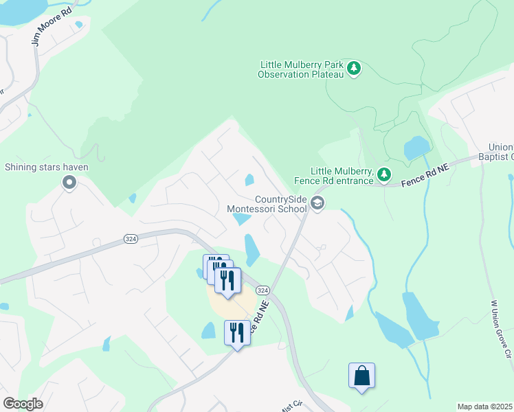 map of restaurants, bars, coffee shops, grocery stores, and more near 860 Verbena Way Northeast in Dacula