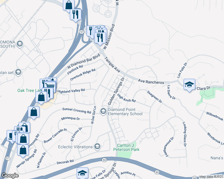 map of restaurants, bars, coffee shops, grocery stores, and more near 1109 Golden Springs Drive in Diamond Bar