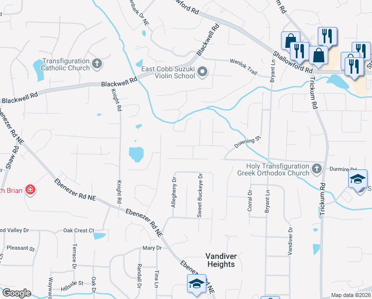 map of restaurants, bars, coffee shops, grocery stores, and more near 2141 Clementine Drive in Marietta