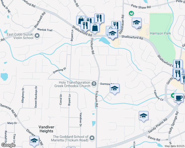 map of restaurants, bars, coffee shops, grocery stores, and more near 3606 Packhorse Run in Marietta