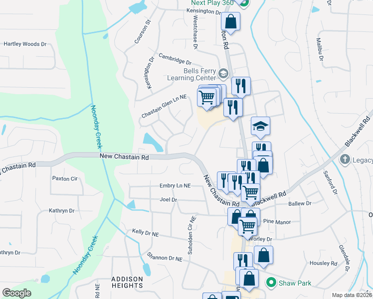 map of restaurants, bars, coffee shops, grocery stores, and more near 662 Glenbarrett Court Northeast in Marietta