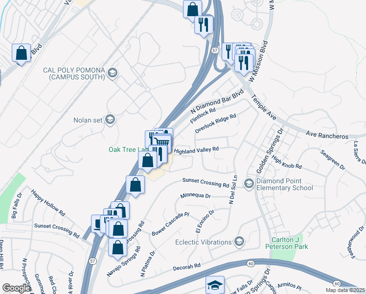 map of restaurants, bars, coffee shops, grocery stores, and more near 23710 Jayhawker Lane in Diamond Bar