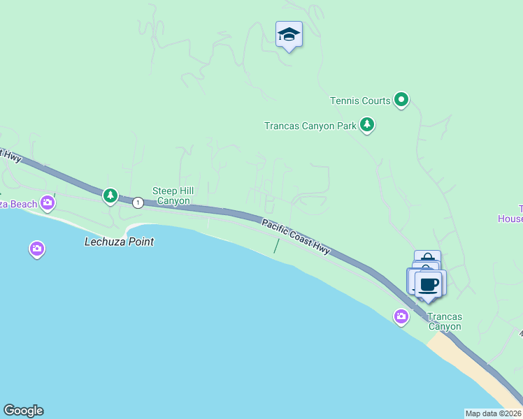 map of restaurants, bars, coffee shops, grocery stores, and more near 31236 Bailard Road in Malibu